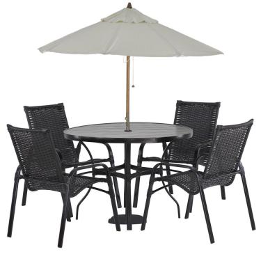 Imagem de Jogo 4 Cadeiras Emily E Mesa Com Ombrelone Trama Original Tabaco