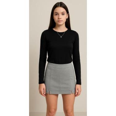 Imagem de Short Saia Juvenil Confortável com Fenda Frontal  Moda Casual Elegante