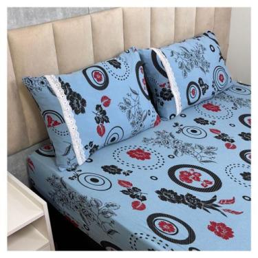 Imagem de Jogo de Lençol de Malha Casal 3 peças Estampado 100% Algodão Elástico 