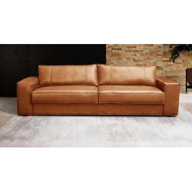 Imagem de Sofá de Couro 2,40cm Valência Soft Mel - Mozzelar