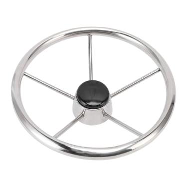 Imagem de Diydeg Volta de Direção de Barco de Aço Inoxidável, 5 Falou 13-1/2 "DIA Marítima Volante Com Tampa Preta, Console de Guias de Barcos Clássicos para Eixo Cônico de 3/4 de Polegada