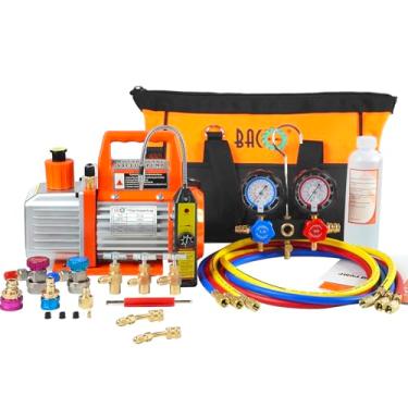 Imagem de BACOENG Conjunto de bomba e medidor de vácuo CA R1234YF, kit de bomba de vácuo HVAC de 4 CFM com detector de vazamento para refrigerante R1234yf R134a R410a Sistema Auto/Mini Split, com torneiras de