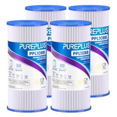 Imagem de PUREPLUS Filtro de sedimentos plissados para toda a casa de 20 mícrons 25,4 cm x 11,4 cm para água de poço, cartucho de substituição para, pacote com 4