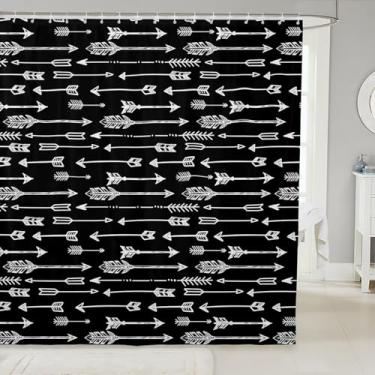 Imagem de Erosebridal Cortina de chuveiro Arrows 183 cm L x 182 C Acessórios de banheiro rústicos para adolescentes homens jovens vintage geométrico retrô tribal desenho abstrato preto carvão cortina de banho