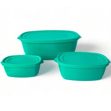 Imagem de Pote Plástico Kit 03 Peças Hermético com Tampa Freezer Microondas Retangular BPA FREE (Tiffany)