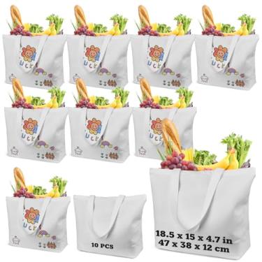 Imagem de WeStar Pacote com 10 sacolas de sublimação em branco com zíperes, bolsa de lona 100% poliéster pré-encolhida para sublimação/HTV, sacolas de supermercado grandes reutilizáveis resistentes de 340 g