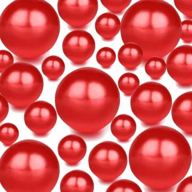 Imagem de 100 contas de pérolas flutuantes para vasos e 500 peças de gel de água transparentes, pérolas flutuantes, pérolas flutuantes sem furo, enchimentos de vaso, decoração de pérolas para decoração de casa, mesa de casamento, festa (vermelho)