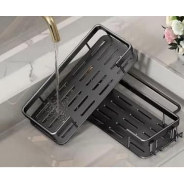 Imagem de Suporte de Parede para Shampoo, Preto, com Sistema de Drenagem, Instalação sem Furos