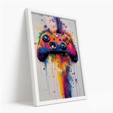 Imagem de Quadro Decorativo Controle Game Arte Colorida Gamer Estilo Moderno Pintura Criativa Estampa Geek Pop Com Moldura