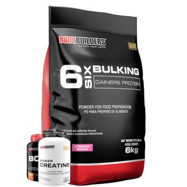 Imagem de Kit 6 Six Bulking 6kg + Power Creatina 300g + BCAA 4,5g 250g - Bodybuilders (Médio, Morango)
