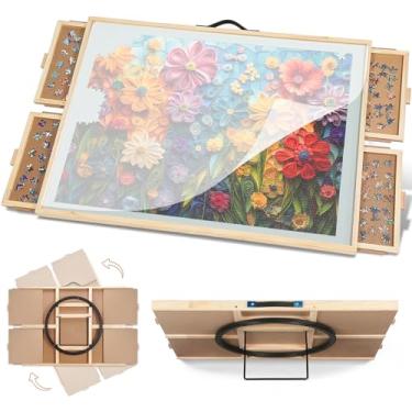 Imagem de DIKASHI Tabuleiro De Quebra-Cabeça Giratório E Inclinável Para 1500 Peças, 34,25" × 25,2", Mesa De Quebra-Cabeça Portátil Para Adultos Com 4 Gavetas E Capa Protetora, Presente Ideal Para A Mãe
