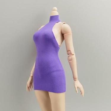 Imagem de ATSTORYTIDE 1/6 Ratio of Women's Clothing，High Neck Dress, Backless Dress, Sexy Ultra Short Dress (Light Purple)
