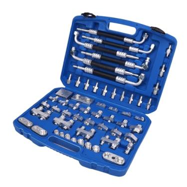 Imagem de lyrlody Kit de Teste de Vazamento de Ar Condicionado Automotivo, 56pcs Kit de Reparo de Ferramentas de Detecção de Latão de 56pcs para Carro de Carro