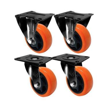 Imagem de Kit 4 un roda rodízio fixo giratório pvc laranja 3 pol 75mm - AJAX