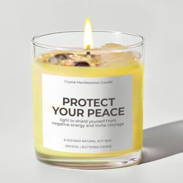 Imagem de Vela de outono para casa, velas perfumadas para mulheres - Vela de aromaterapia de canela com cristais, velas de soja de 293 ml para casa perfumada, presentes para mulheres, amigas, mães, aniversário