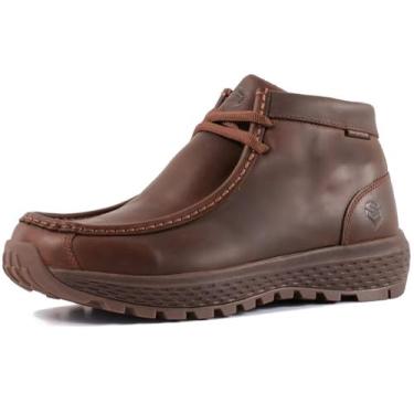 Imagem de SUREWAY Botas Chukka masculinas impermeáveis, modernas e confortáveis, botas de couro moc toe para trabalho ao ar livre - com cadarço, À prova d'água, zircônia cúbica marrom, 39