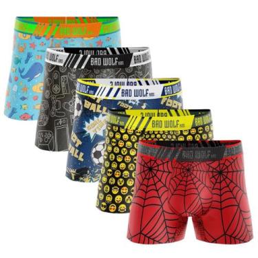 Imagem de Kit 05 cuecas Boxer Infantil em Microfibra - BAD WOLF, G, Lisa e estam