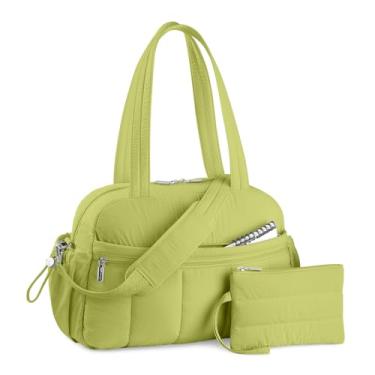 Imagem de TOPDesign Bolsa esportiva de viagem para mulheres, bolsa de ginástica acolchoada com bolso molhado, para viagem de fim de semana com manga de bagagem, Verde claro, Large, Casual
