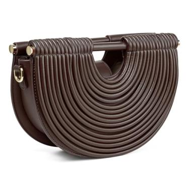 Imagem de Bolsa feminina de semicírculos de couro PU despojada bolsa tiracolo de tecido nas axilas bolsa Hobo com alça superior 2025, Café, Small