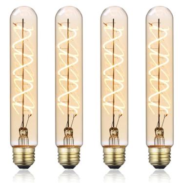 Imagem de TORCHSTAR Lâmpada LED vintage de filamento espiral T10, lâmpadas Edison tubulares de 4,5 W 18,2 cm de comprimento, base E26, lâmpada de filamento regulável T10 para lâmpada de parede, vidro âmbar