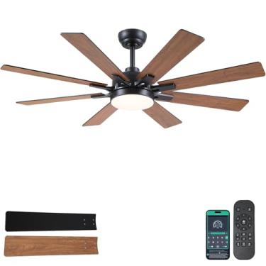 Imagem de Kviflon Ventiladores de teto de 52 polegadas com luzes e controle remoto/aplicativo, ventilador de teto moderno para quarto, sala de estar, pátio, varanda interna e externa, 6 velocidades, motor