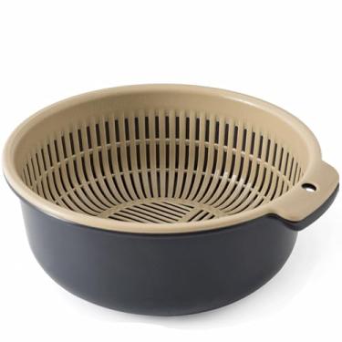Imagem de Cesta de frutas e vegetais redonda de plástico duplo para drenagem, sala de estar, cozinha, casa