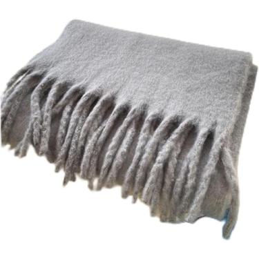 Imagem de Cachecol Para Mulheres Cor Sólida Lenço Macio Engrossado Quente Cor Sólida Lenço Mohair Borla Cachecol Inverno Quente, 3