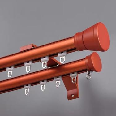 Imagem de Trilho De Cortina Dupla Trilho De Trilho Mouted, Decorativo Bay Widow Curtai Pole Com Kits Completos, Casa Balcoy Livig Cortinas De Quarto Vara Trilhos Duplos, Orange, 4m (13ft)