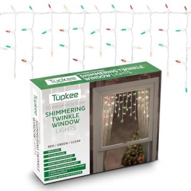 Imagem de Tupkee Luzes cintilantes de gelo para janela cintilante - 0,91 m, 8 de 50 luzes cintilantes - 50 lâmpadas incandescentes vermelhas-verdes-claras - Luzes de gelo de janela de Natal cintilantes