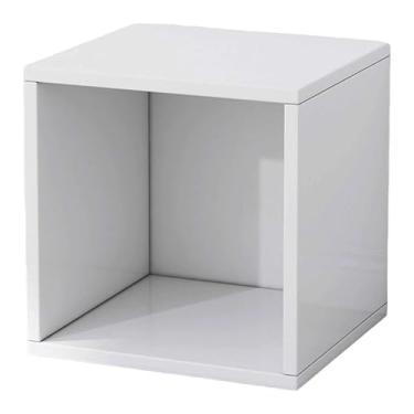 Imagem de Ioensy Organizador de armazenamento em cubo de madeira, armário de armazenamento de madeira, economizador de espaço, moderno e elegante, estante para livros, Branco