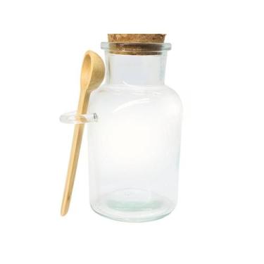 Imagem de Pote Porta Tempero Redondo Vidro com Colher de Bambu e Tampa Rolha 100