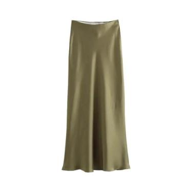 Imagem de Saia Midi de Cetim Casual e Elegante para Mulheres - Cintura Média - P