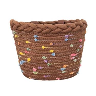 Imagem de predolo Cesta de bicicleta infantil, acessório portátil de tecido com alças, cesta de ciclismo com guidão frontal para meninos e meninas, piqueniques e, Marrom Escuro