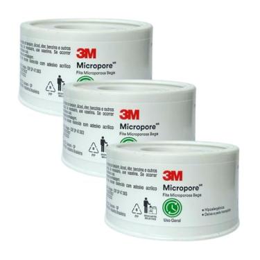 Imagem de Fita Micropore 3M Bege 2,5cm x 10m  Kit com 3 Unidades
