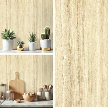 Imagem de Papel de Parede Autocolante Adesivo Marmorizado Texturizado Mármore 10 Metros (Mármore Travertino)