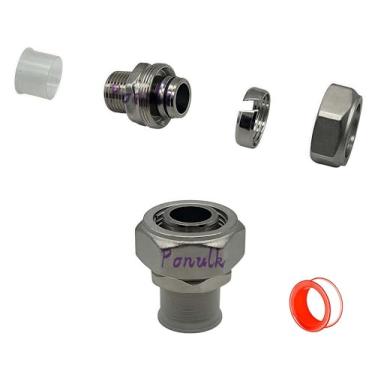 Imagem de Conexões de tubulação de ar 3/4" x 1/5.1 cm adaptador de rosca NPT macho para sistema de linha de ar comprimido Garage&Shop, acessórios de tubo banhado a latão niquelado com vedação - 2 peças