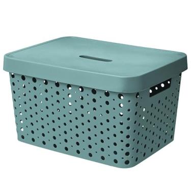 Imagem de Cesto Organizador com Tampa Caixa Organizadora de Plástico Multiuso Cesta Organizadora para Armazenamento Caixas Organizadoras(Azul com Tampa)