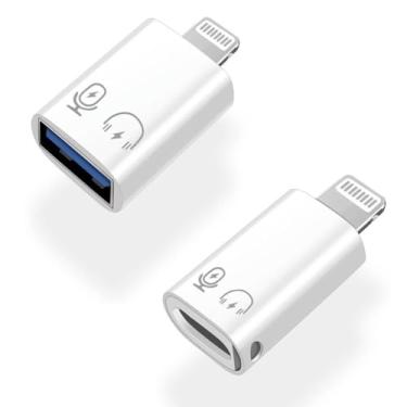 Imagem de Adaptador USB C fêmea para Lightning macho, Lightning macho para USB-A fêmea USB 3.0 adaptador OTG para iPhone 14/13/12/11/Pro Max/iPad/iPod/AirPods, suporta microfone de áudio não