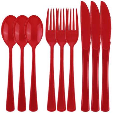 Imagem de Conjunto de talheres de plástico Kochorie Red 300 peças para festa