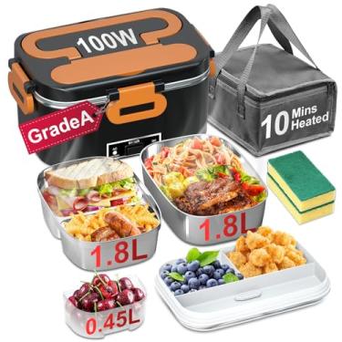 Imagem de Epinovo Lancheira Elétrica Aquecida Para Adultos - Aquecedor De Alimentos Portátil 1,8 L E 100 W Com Aquecimento Rápido Recipiente Duplo Carro, Caminhão, Escritório (12 V/24 V/110 V) Laranja