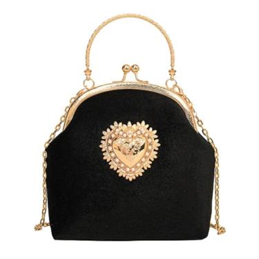 Imagem de Bolsa tiracolo feminina Kiss Lock pequena de veludo com fecho de beijo de ombro, bolsa transversal retrô com alça superior, bolsas noturnas, Preto, One Size