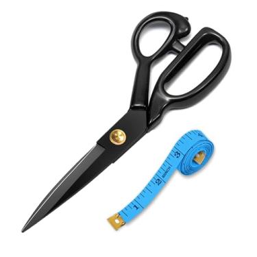 Imagem de Tesoura de tecido de costura, tesoura de alfaiate resistente de 22 cm, tesoura afiada profissional para confecção de roupas, tecido, couro, materiais, corte de alfaiataria - incluindo fita métrica de