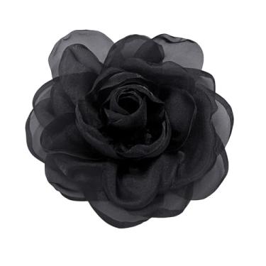 Imagem de Delicado Organza seda rosa flor extra grande broches para mulheres homens elegante tecido floral grande lapela pinos para vestido terno roupas acessórios festa de casamento banquete moda jóias 180 mm