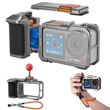 Imagem de REYGEAK Suporte de alumínio para câmera DJI OSMO Action 4/3/5 Pro, capa protetora, gaiola magnética de metal de coelho com sapata fria, 1/4 parafusos