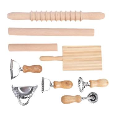 Imagem de Luqeeg Kit de 9 Ferramentas para Fazer Macarrão Nhoque, Tábua de Madeira para Nhoque, Máquina de Macarrão de Aço Inoxidável com Carimbo para Raviol para Bolinhos de Biscoitos