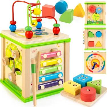 Imagem de Brinquedo Montessori 7 em 1 de madeira Activity Cube WOODMAM de 1 a 3 