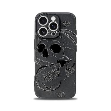 Imagem de SIMPLYMDRN Capa fina para iPhone 15 Pro Max - Design de caveira gótica - Capa legal para homens - Capa de arte de caveiras - Flexível (Fractal Slim Preto)