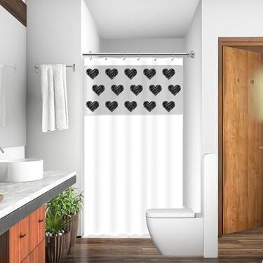 Imagem de Cortina Box 1,80x2,00m Com Ganchos Pvc Antimofo Cores e Estampas Variadas (Coração Branco)