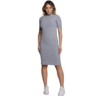 Imagem de Vestido Midi Manga Curta Vekyo Gola Alta Blogueira Canelado Moda Casua