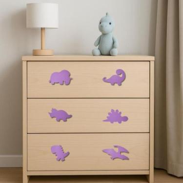Imagem de Kit 6 Puxadores de Gaveta Dinossauros  Diversas Cores - Espaço 3d, Lil
